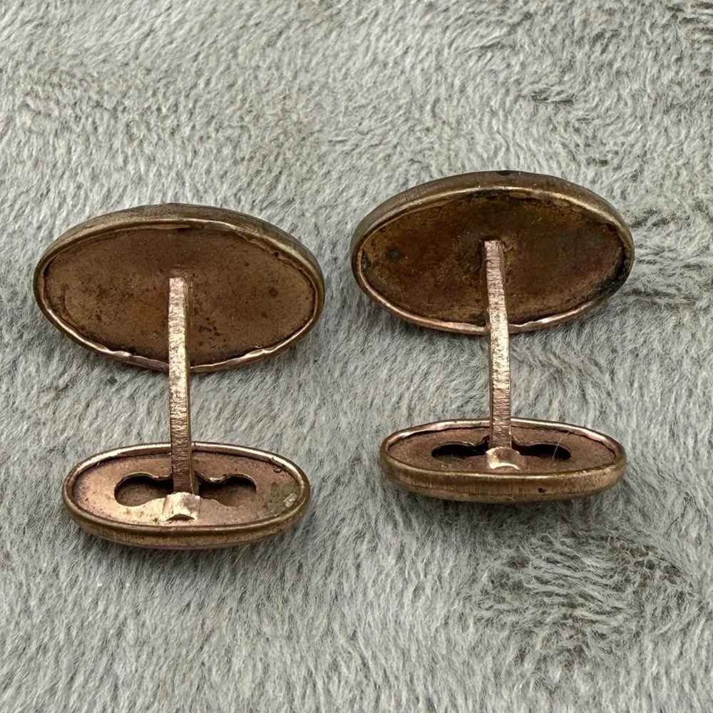 Vintage Antique Carved Blue Stone Cufflinks Gold Tone